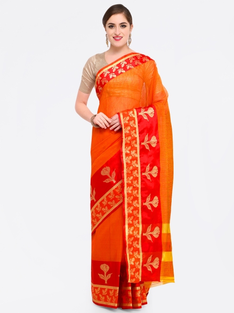 

Saree mall Orange & Red Art Silk Woven Design Kanjeevaram Saree
