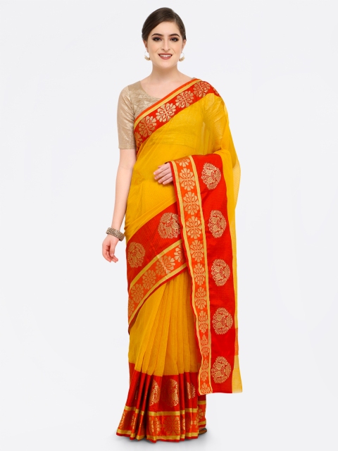 

Saree mall Yellow & Red Art Silk Woven Design Kanjeevaram Saree