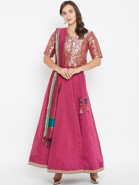 

Biba Burgundy & Golden Woven Design Lehenga & Blouse with Dupatta