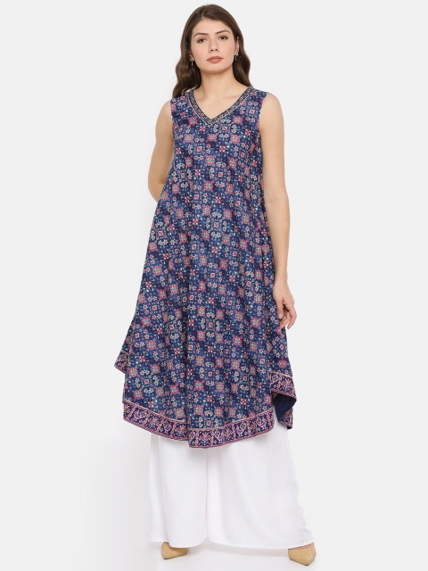

Biba Women Blue & Pink Printed A-Line Dress