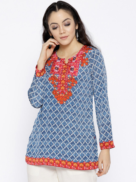 

Biba Blue & Orange Printed Kurti