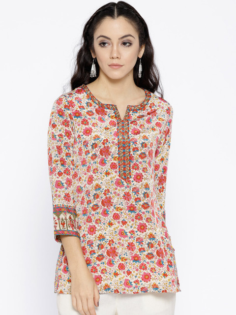 

Biba Beige & Pink Printed Kurti