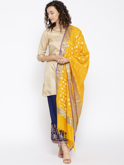 

Biba Yellow & Golden Self-Design Dupatta