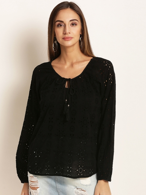 

RARE Women Black Self Design A-Line Top