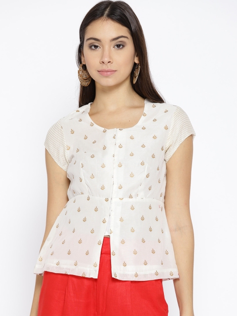 

Biba Women Off-White & Golden Printed Ethnic Top