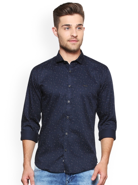 

V Dot Men Navy Blue Slim Fit Printed Casual Shirt