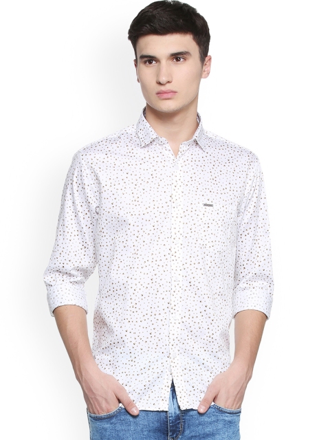 

V Dot Men White Slim Fit Printed Casual Shirt