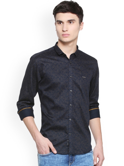 

V Dot Men Navy Blue Slim Fit Printed Casual Shirt