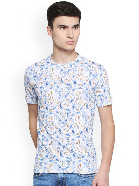 

V Dot Men White Printed Round Neck T-shirt
