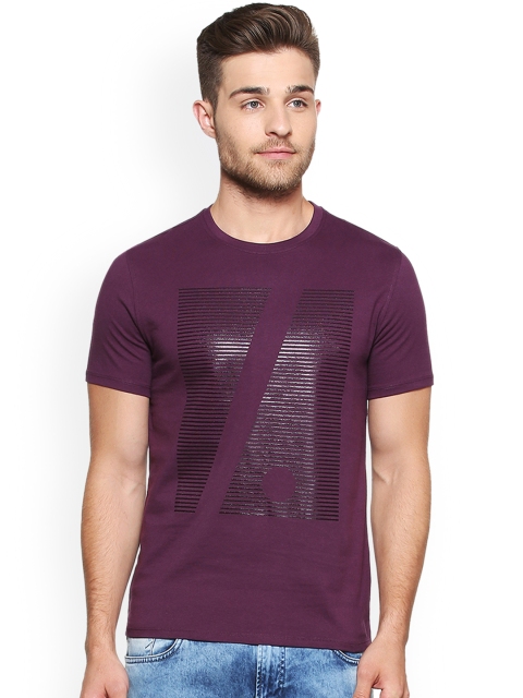 

V Dot Men Purple Printed Round Neck T-shirt