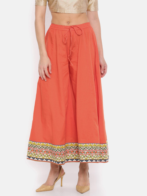 

Biba Women Orange Solid Flared Palazzos