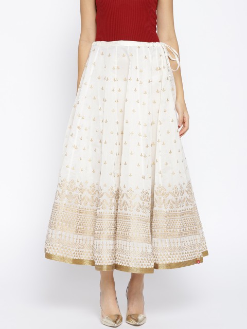 

Biba Women Off-White & Golden Printed Flared Maxi Skirt