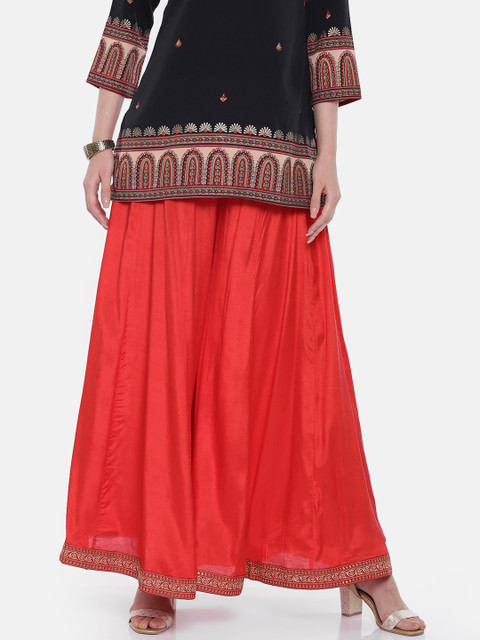 

Biba Women Red Hem Design Flared Palazzos