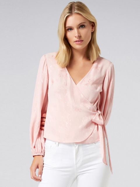 

Forever New Women Pink Self Design Wrap Top