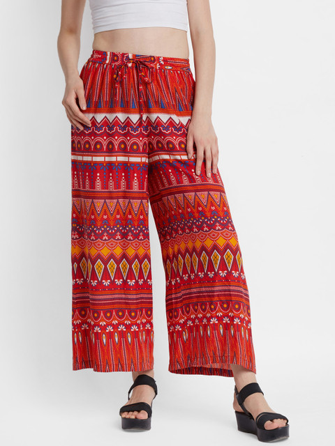 

AKKRITI BY PANTALOONS Women Red & Multicoloured Printed Wide Leg Palazzos