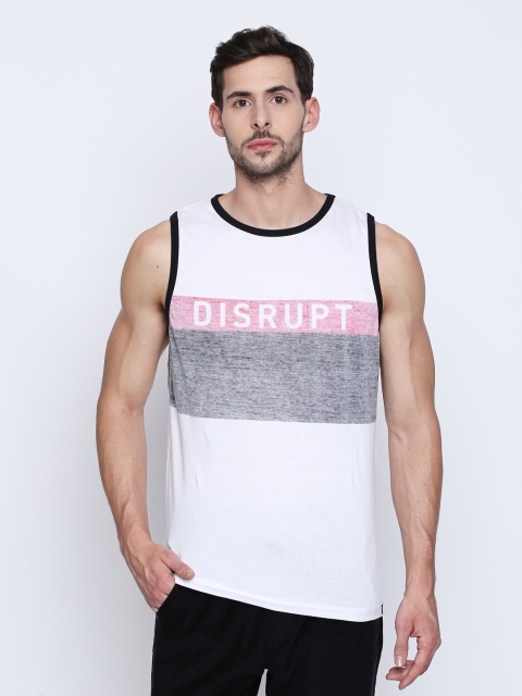 

Disrupt Men White Printed Round Neck Sleeveless T-shirt