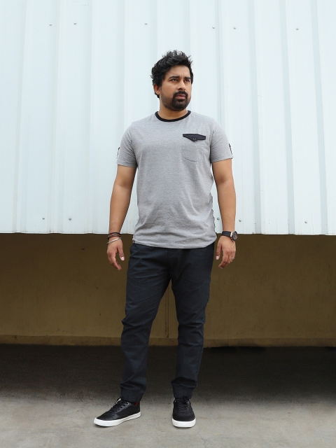 

Disrupt Men Grey Striped Cotton Half Sleeve T-Shirt, Grey melange