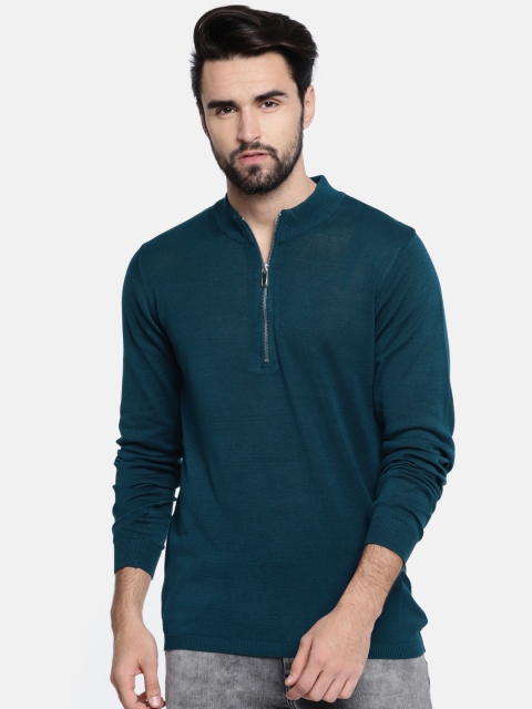 

Akiva Men Teal Blue Solid Pullover
