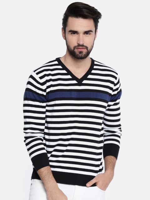 

Akiva Men Black & Off-White Striped Pullover