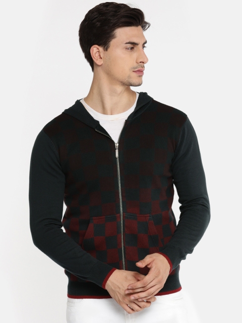 

Akiva Men Black & Maroon Printed Cardigan