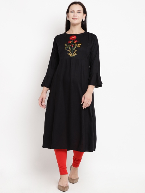 

Love More Women Black Embroidered A-Line Kurta