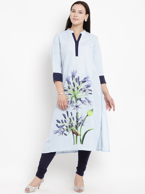 

Love More Women Blue & Lavender Printed A-Line Kurta