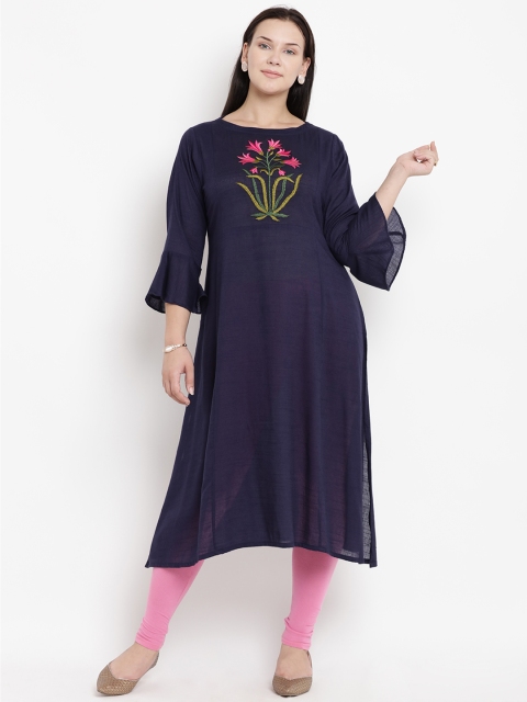 

Love More Women Blue & Pink Embroidered A-Line Kurta