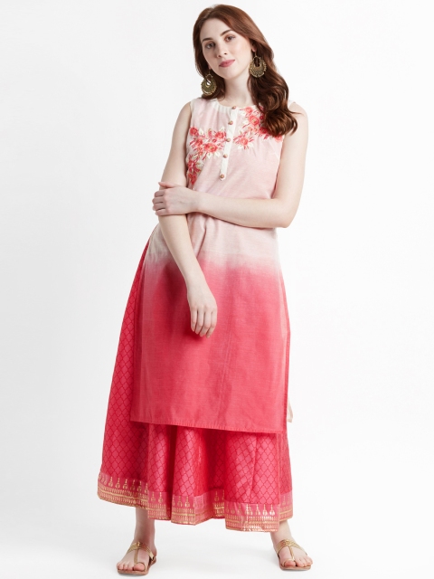 

TRISHAA BY PANTALOONS Women Coral & Off-White Printed A-Line Kurta