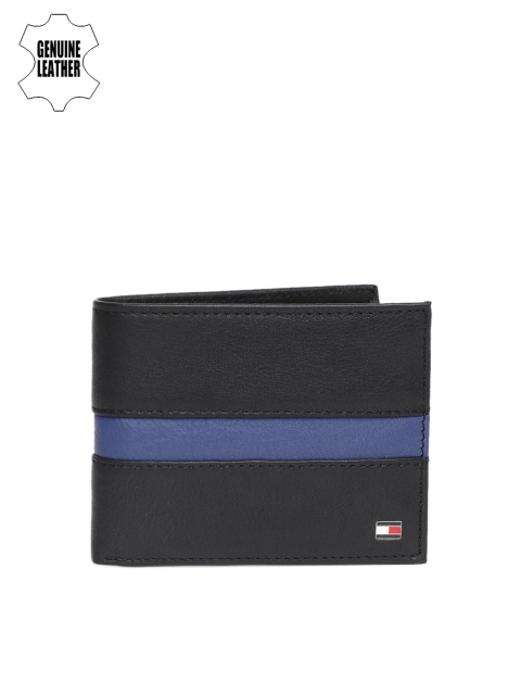

Tommy Hilfiger Men Black & Blue Colourblocked Genuine Leather Two Fold Wallet