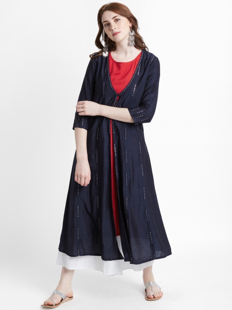 

TRISHAA BY PANTALOONS Women Blue & Red Embellished A-Line Kurta