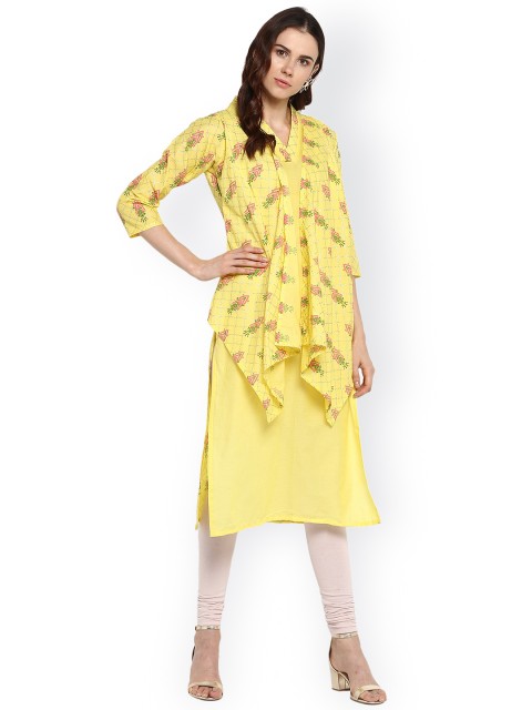 

Ahalyaa Women Yellow & Pink Printed Straight Kurta