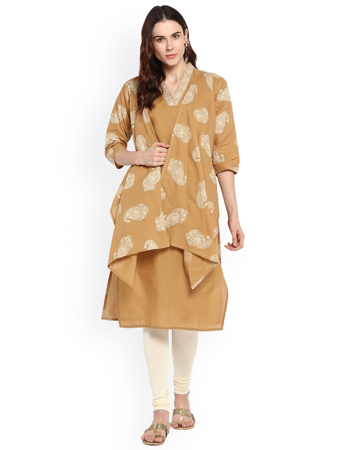 

Ahalyaa Women Mustard Printed A-Line Kurta