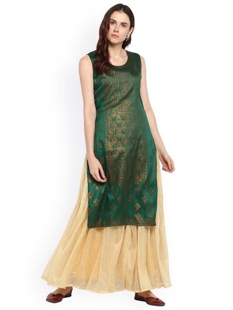 

Ahalyaa Women Green & Gold-Toned Printed A-Line Kurta