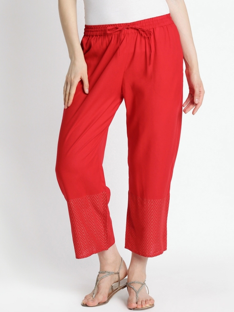 

RANGMANCH BY PANTALOONS Women Red Wide Leg Solid Palazzos