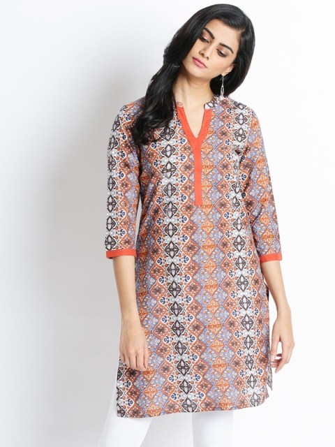 

RANGMANCH BY PANTALOONS Women Rust & Off-White Printed Straight Kurta