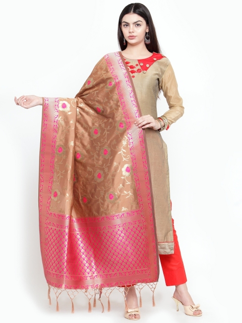 

Sugathari Coffee Brown & Pink Woven Design Dupatta