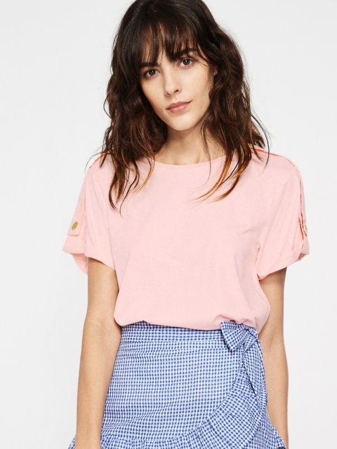 

ESPRIT Women Pink Solid A-Line Top