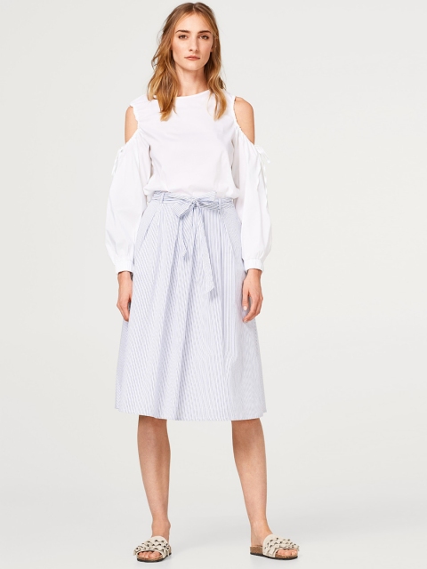 

ESPRIT Women White & Navy Blue A-Line Striped Skirt