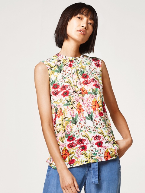 

ESPRIT Women Cream-Coloured Printed A-Line Top