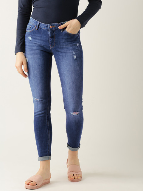 

ESPRIT Women Blue Skinny Fit Low-Rise Low Distress Jeans