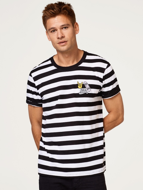 

ESPRIT Men Black & White Striped Round Neck T-shirt