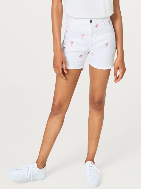 

ESPRIT Women White Embroidered Regular Fit Denim Shorts