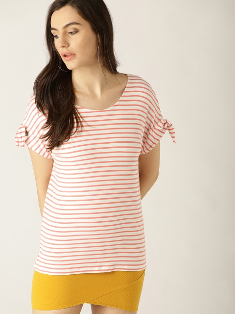 

ESPRIT Women White & Peach-Coloured Striped Top