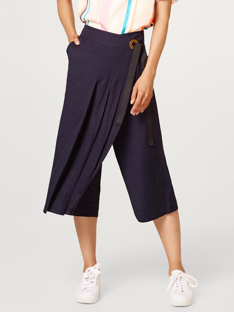 

ESPRIT Women Navy Blue Regular Fit Solid Layered Culottes