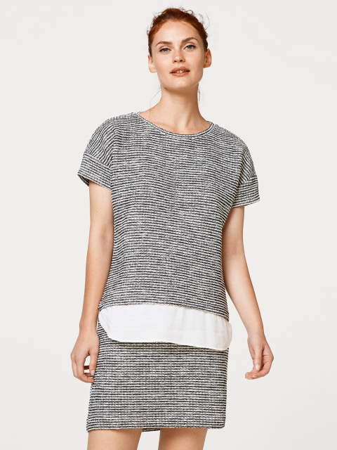 

ESPRIT Women Black & White Striped Knitted Top