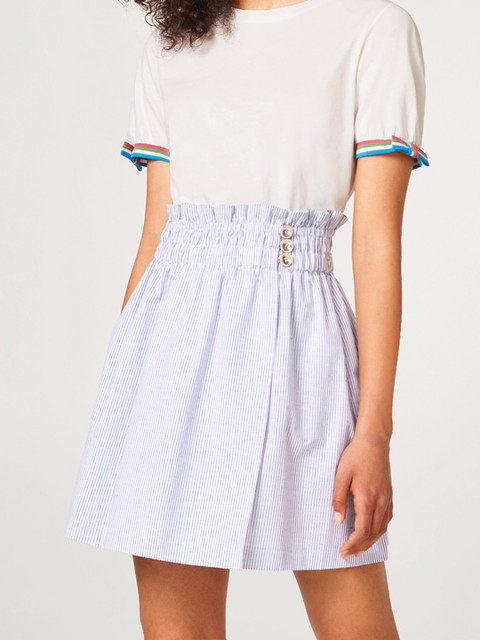 

ESPRIT Women White & Blue Striped Flared Skirt