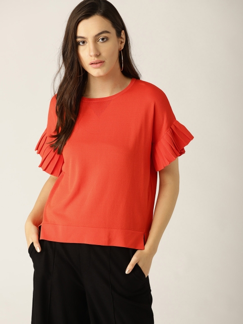 

ESPRIT Women Coral Orange Solid Top