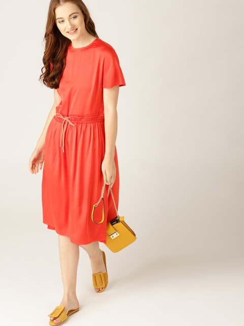 

ESPRIT Women Orange Solid Fit and Flare Dress