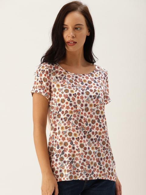 

ESPRIT Women White & Orange Printed Top