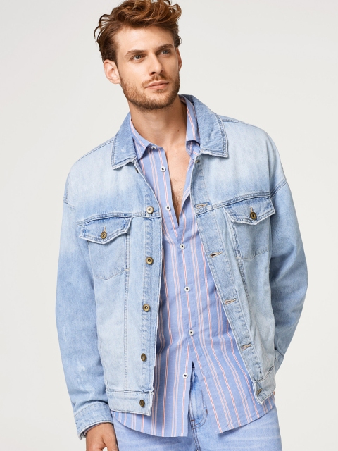 

ESPRIT Men Blue Solid Denim Jacket